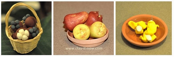 tropicalfruits, miniature fruits clay