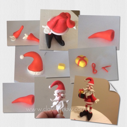 santa hat and face - step-by-step guide to make santa claus figurine for christmas in air dry clay