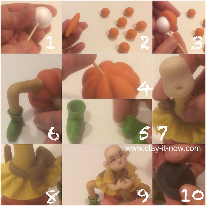 pumpkin girl, how to make pumpkin clay, halloween decorations, figurine with homemade clay - 3